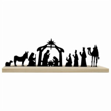 Metalen kerststal met silhouet van een kersttafereel, decoratief bureauornament voor kantoor, feestjes, schoorsteenmantel en andere kerstdecoraties.