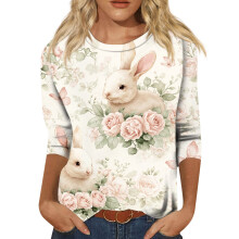 Easter women's 3/4 sleeve T-shirt crew neck S-3XL