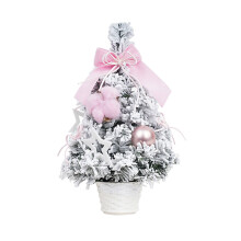 40cm Tabletop Mini White Christmas Tree Small Artificial Christmas Tree with Pink Ribbon Bow for Christmas Indoor Desktop Decoration