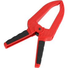Serre-joint à ressort pour le travail du bois, avec long bec plat et fixation en plastique (ouverture de 75 mm, profondeur de 110 mm), rouge.