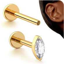 16G Flat Back Stud Earrings – G23 Titanium, Hypoallergenic CZ, Compatible with Tragus/Nose/Helix/Conch/Medusa/Lip/Labret (6mm/8mm)