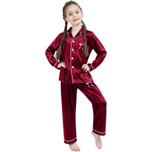 Long Sleeve Pants Set Girls Two Piece Outfits Silk Satin Bow Print Button Down Collared Shirts Girl Home Clothes Kids 3-14 Years Comfy Outfit