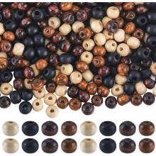 400 piezas, 4 estilos, cuentas redondas de madera natural teñidas en colores mixtos, 8x7 mm, orificio: 3 mm, 100 piezas/estilo
