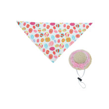 Ensemble pour oie de porche avec bandana à imprimé œufs de Pâques et chapeau de paille - Accessoire pour décoration extérieure d'oie de porche