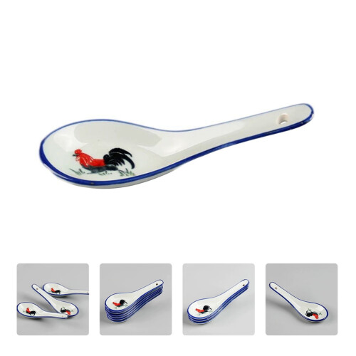 6Pcs Ceramic Spoon Set White Multi Function Scoop for Kitchen Soup Porridge and Dessert