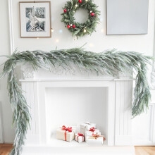 Guirlande de sapin de Norfolk floquée neigeuse de 1,8 m – Effet réaliste, décoration de Noël intérieure/extérieure pour table, cheminée, mur