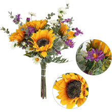 Bouquet de tournesols artificiels – Composition florale artificielle pour bouquets de mariée, centres de table de mariage, décoration de fête et