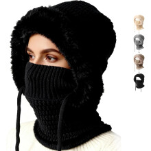 Dame 3-i-1 strikket balaklava hue/halstørklæde