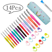 Large-Eye Blunt Needles Yarn Knitting Plus Crochet Hooks Set with Case,Ergonomic Handle Crochet Hooks Needles for Arthritic Hands