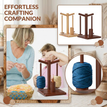Yarn Holder for Crocheting, Wooden Rotating Yarn Spinner with 2 Spindles and Phone Stand, Spinning Yarn Holder for Crochet Knitting Lovers Beige