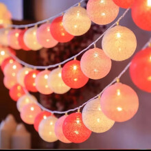 Ghirlanda luminosa con batuffoli di cotone, luce bianca calda, 10 LED