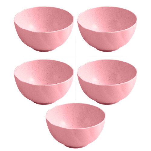 Ensemble de 5 bols en paille rose durable de 15 cm