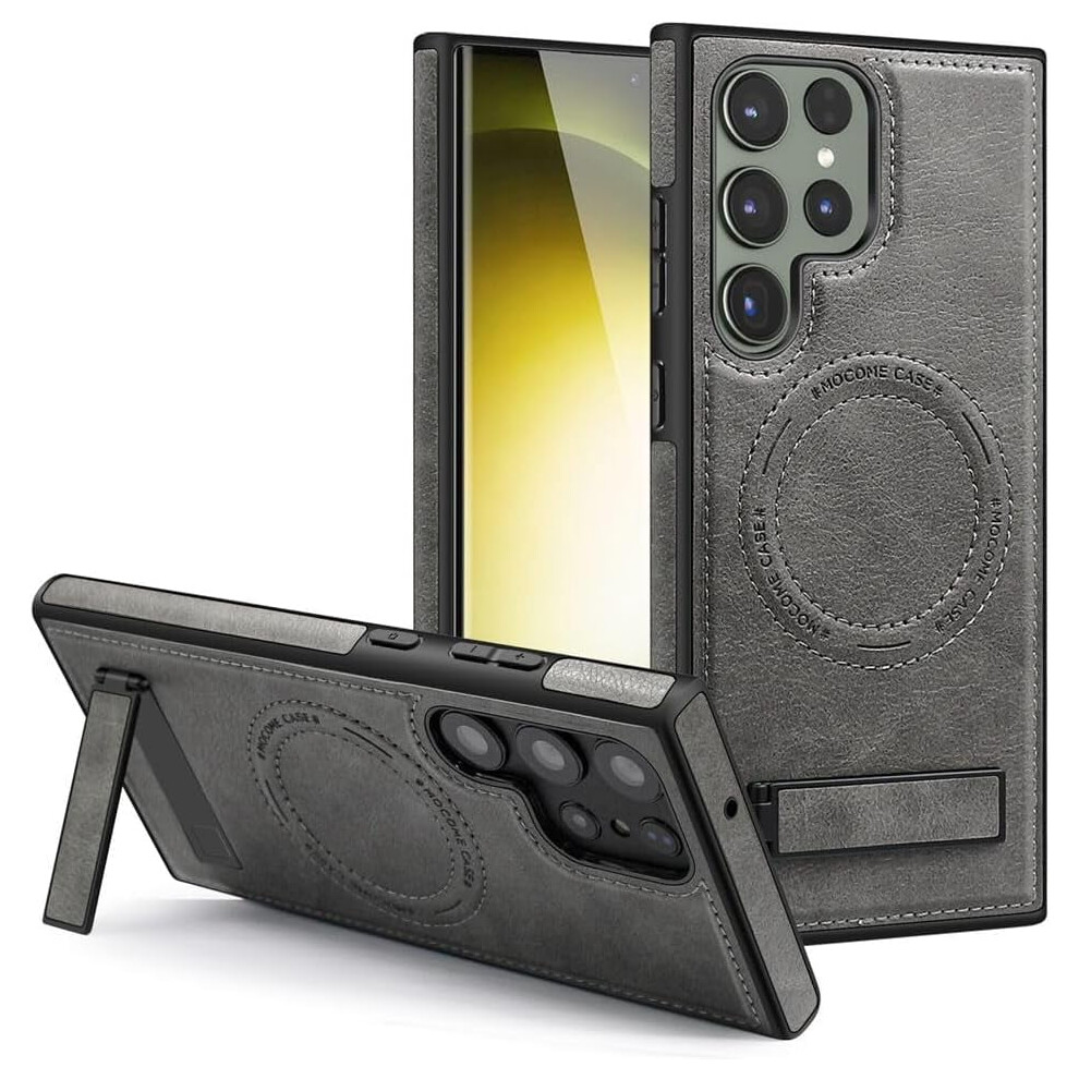 Leather Samsung Galaxy S24 Ultra Case Â Magsafe Compatible, Magnetic Stand, Rugged, 6.8" Gray 9422877921492