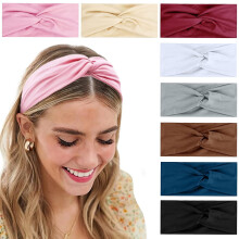 Lot de 8 bandeaux turban bohèmes pour femmes – Antidérapants, extensibles, épais et tendance, pour cheveux courts, couleurs unies