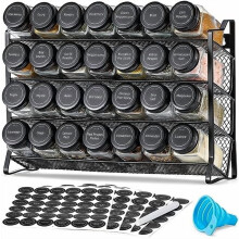 Spice Rack Organizer with 28 Jars, Funnel & Labels – Countertop/Cabinet/Pantry Use