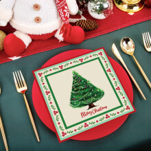 Christmas Disposable Tableware Set Red Tree Design 50 PCS