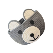 Panier de rangement pour jouets en coton avec motif ours rond