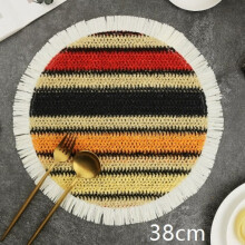 2 stuks kleurrijke geweven papieren placemats met rietjes – rond, geïsoleerd, voor tafel, onderzetters, potten en kommen – geschikt voor