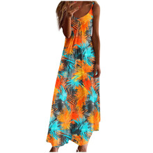 Dam Långa Strandklänningar Spaghettiband Sommar Sexig V-ringad Camisole Maxiklänning - Vintage Blommigt Mönster A-linje Böljande