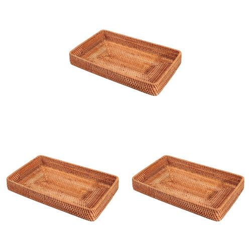 Wicker Storage Basket – Rectangular Rattan Tray for Fruit, Food Serving & Home/Kitchen/Restaurant Decor