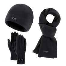 Polar Fleece Winter Hat Scarf Gloves Set, Unisex Cold Weather 3-Piece Set, Knit Beanie & Scarf Set, Winter Sports Accessories, Ski Set Black