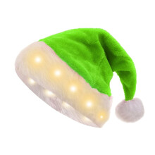Chapeau de Père Noël fantaisie et amusant avec lumières LED, en fausse fourrure douce et pelucheuse, accessoire de fête pour adultes et enfants.