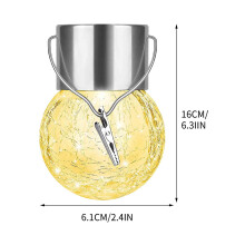Globo de luz solar suspenso com alça, vidro craquelado à prova d'água, tamanho maior para jardim externo, pátio, caminho, Natal – Compatível