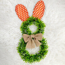 Couronne de Pâques fleurie avec oreilles de lapin, décoration de porte, anneau en rotin, ornement pour porche d'entrée, fête du printemps