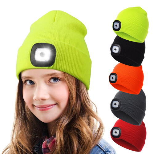 Kids' LED headlamp beanie USB rechargeable