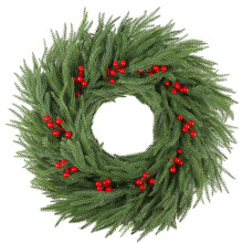 Guirlanda de Natal Bootesun de 56 cm em pinheiro Norfolk com bagas vermelhas – Decoração de inverno para ambientes internos e externos, estilo