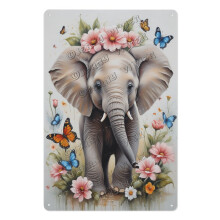 Décoration murale rustique avec éléphant et fleurs – Art mural en métal sur le thème de la jungle pour chambre de bébé fille, décoration