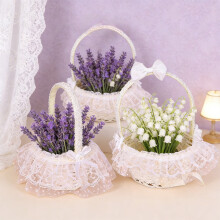 Rattan Basket – Woven Storage Basket, Handheld, Candy Flower Style, White, Plastic, 8.3x6.3in, Lightweight Festive Décor