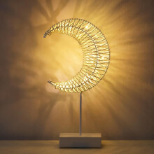 Lampe de table Ramadan en forme de croissant de lune – Lampe de bureau LED en rotin, idéale pour la chambre et la table de chevet, décoration