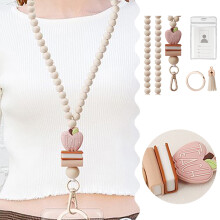 Teacher Lanyard With ID Holder Fashion Wood Beaded Lanyard For Keys Super Cute Boho Breakaway Lanyard For Women Excluding Paper Cards