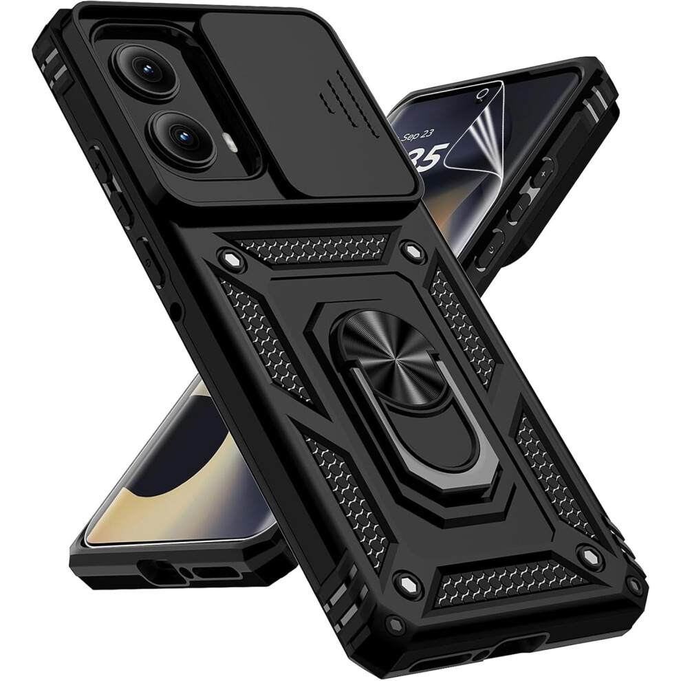 Motorola Edge 2024 Case With Slide Camera Cover, Hd Screen Protector, Military-Grade Drop Tested, Magnetic Ring & Kickstand Â Black 9065194278940
