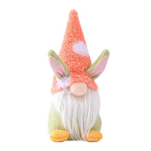 Adorable peluche lapin de Pâques en forme de gnome, avec chapeau jaune et oreilles roses, figurine sans visage, décoration printanière idéale