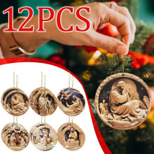 12 Pcs Nativity Christmas Ornaments – Wooden Religious Tree Decor, Birth of Jesus, Holy Family Xmas Gift – Compatible with Standard Trees