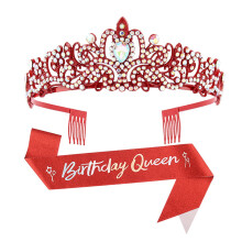 Luxurious Crystal Rhinestones Tiaras Headband and Sash Set Women's Party Headwear for Birthdays and Special Event