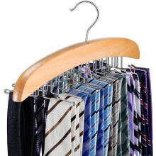 Porte-cravates en bois avec 24 crochets pivotants Ă 360 pour cravates, foulards et ceintures. Rangement compact pour placard. Pinces
