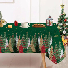 Nappe de Noël rectangulaire lavable 152 x 213 cm, motif sapins de Noël, verte, idéale pour les fêtes, les pique-niques et les dîners.