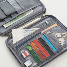 Grey Travel Passport Holder with Multi Pockets for Document Organization