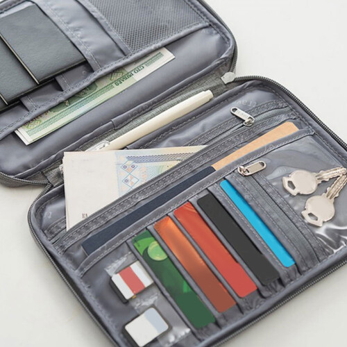 Grey Travel Passport Holder with Multi Pockets for Document Organization