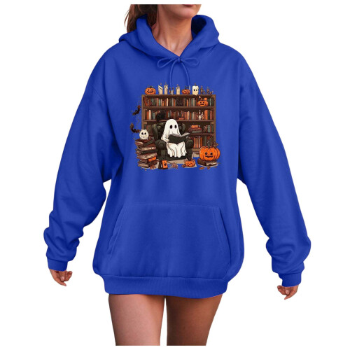 Γυναικεία oversized φούτερ με κουκούλα για το Halloween με στρογγυλή λαιμόκοψη και μακριά