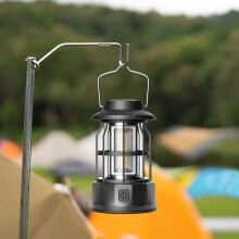Linterna de camping recargable vintage con regulador de intensidad y anilla para colgar, 13,8 x 9 x 8,4 cm, ABS, 3 pilas AA