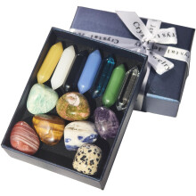 14pcs Natural Chakra Crystal Set—Amethyst, Rose Quartz, Clear Quartz for Energy Balance & Healing—Compatible with Wellness & Spiritual Practices