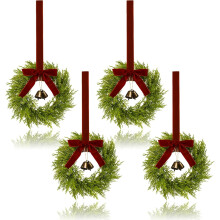 Mini couronnes de Noël avec nœud rouge et clochettes (4 pièces)