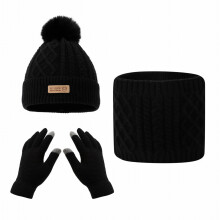 Ensemble bonnet, écharpe et moufles d'hiver pour enfants, doublé polaire et pompon