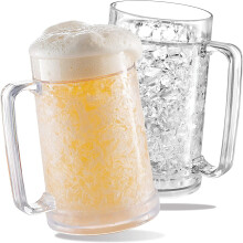 Freezer Beer Mugs, 16 oz Double-Wall Insulated Plastic Glasses – 2 Pack, Compatible with Home Bar & Gifts for Men