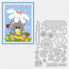 4.9x3.4inch Raindrop Mouse Metal Cutting Dies Flowers Raindrops Grass Ladybug Die Cuts Embossing Stencil for Card Making Scrapbooking Paper Craft DIY
