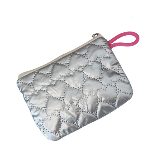 Silver PU quilted pouches for women 1 piece